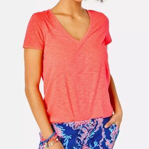 Lilly Pulitzer Coral V‑Neck Short Sleeve Tee